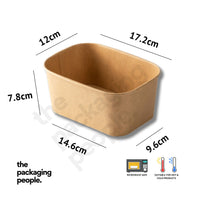 1000ML KRAFT RECTANGLE ECOBOWL | KRAFT RECTANGLE PAPER BOWL | EBRB-1000 | 300 PCS/CTN