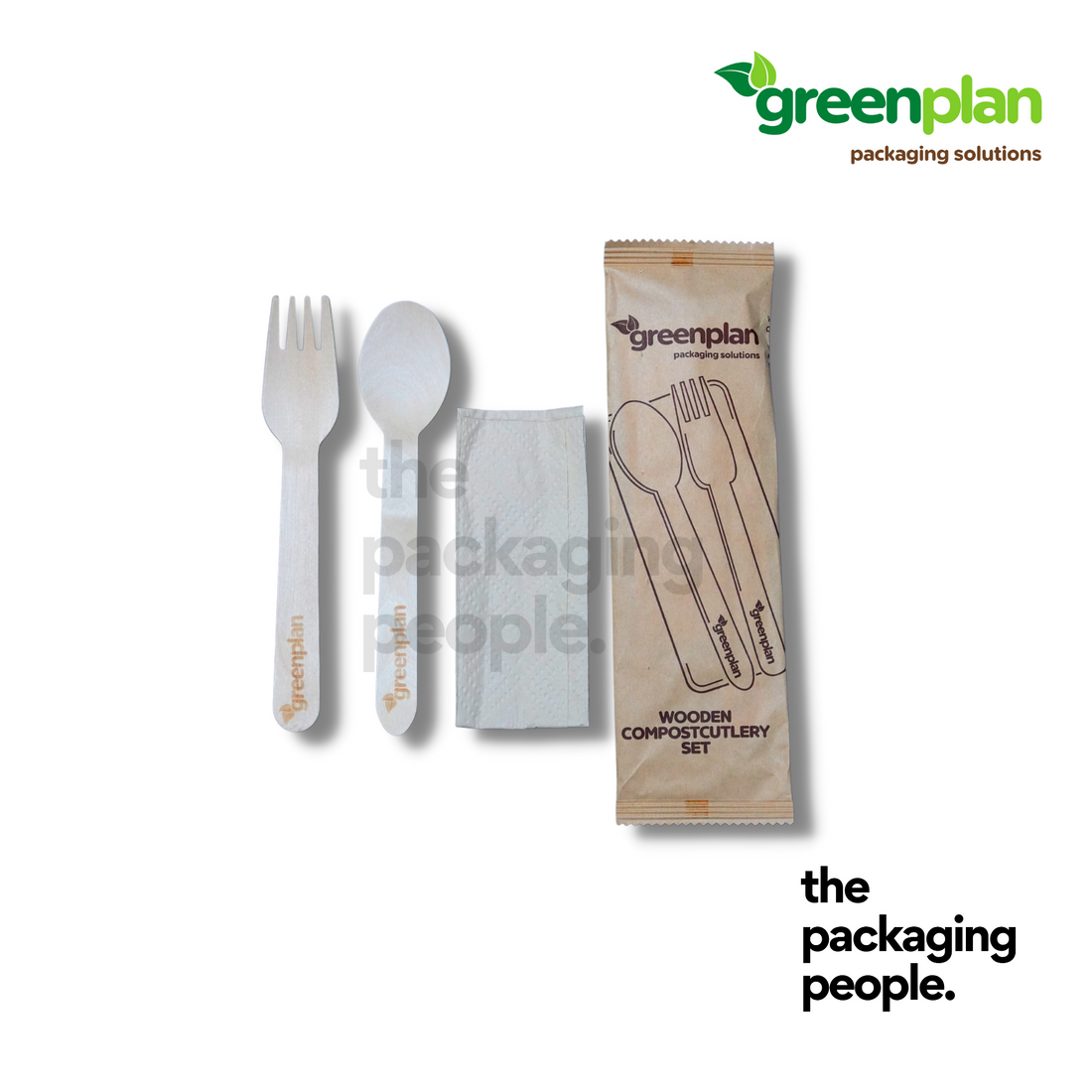 3-IN-1 WOODEN SPOON, FORK, NAPKIN CUTLERY SET | SFN-16-W | 500 PCS/CTN