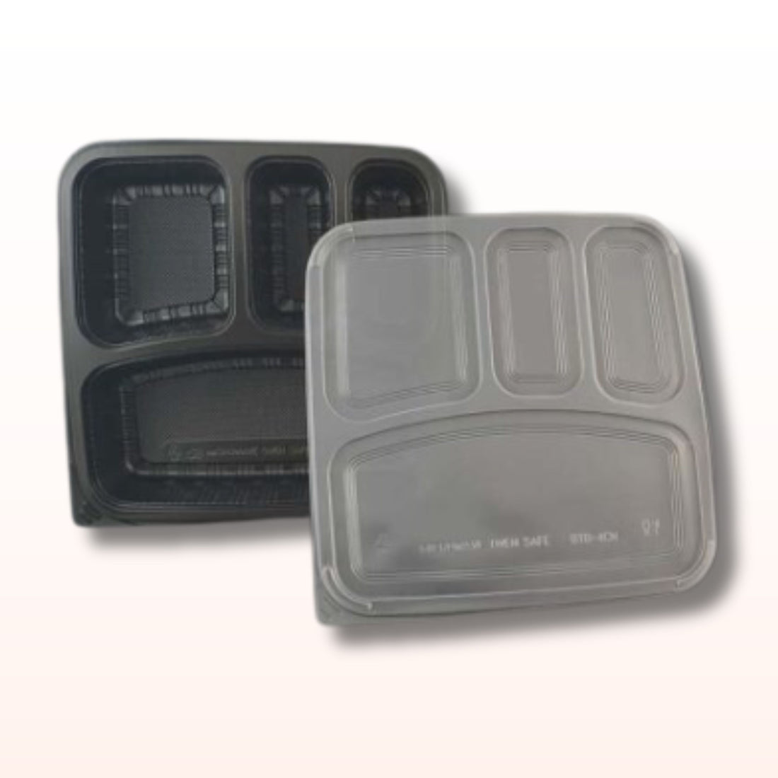 Benxon BTB-4CN 4 Compartment Black Container With Lid (300 Pcs/Ctn) | Disposable Plastic PP Lunch Food Box/Bento