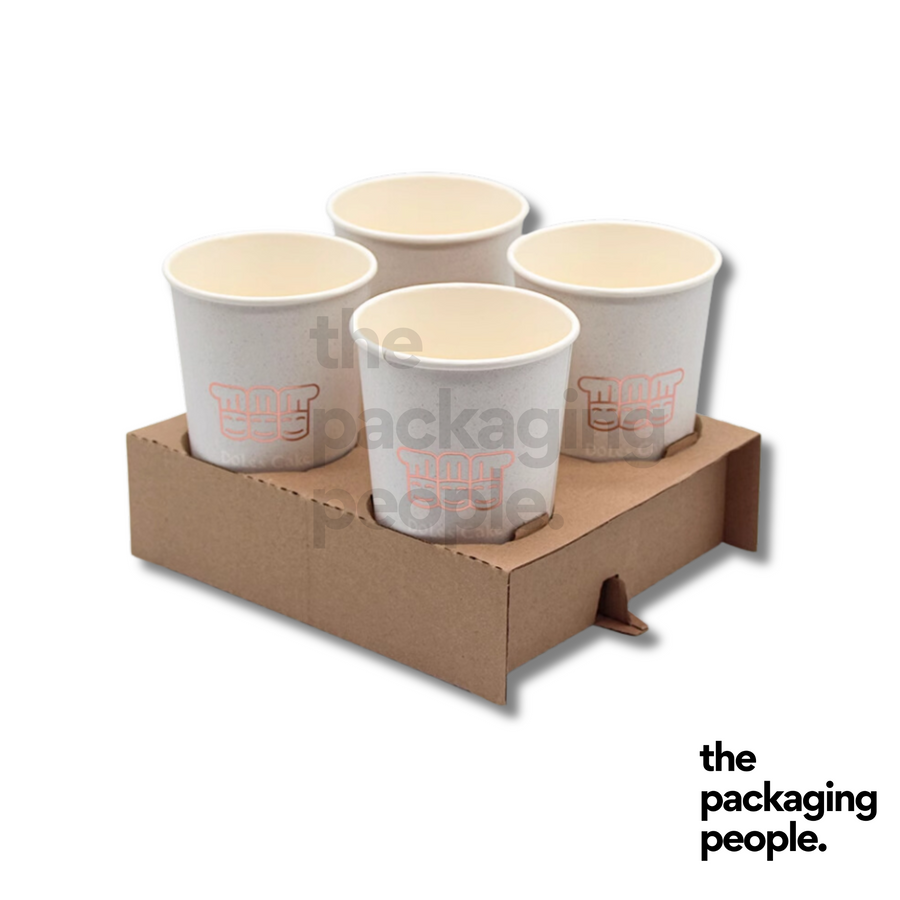 2/4 Cup Drink Tray Holder (100Pcs/Ctn) | Disposable Kraft Drink Tray Holder | Kraft Drink Holder