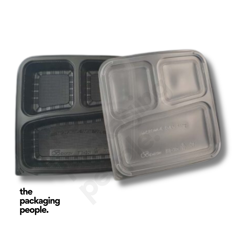 BENXON BTB-3CN 3 COMPARTMENT BLACK CONTAINER WITH LID | BTB-3CN | 300 PCS/CTN