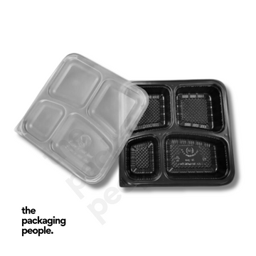 BENXON BTB-4CN 4 COMPARTMENT BLACK CONTAINER WITH LID | BTB-4CN | 300 PCS/CTN