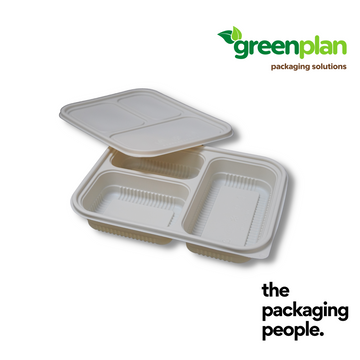 3-COMPARTMENT CORNSTARCH ECO BENTO WITH LID SET | 3 COM CORNSTARCH BENTO BOX | BNS-1000/3-C | 50 SETS/SLEEVE, 200 SETS/CTN