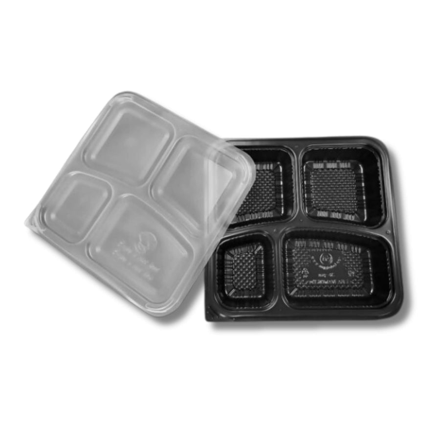 BENXON BTB-4CN 4 COMPARTMENT BLACK CONTAINER WITH LID | BTB-4CN | 300 PCS/CTN