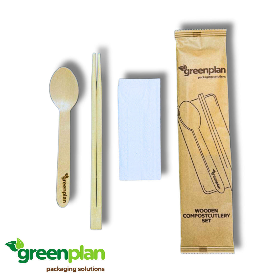 3-IN-1 WOODEN SPOON, CHOPSTICK, NAPKIN CUTLERY SET | SCN-16-W | 500 PCS/CTN