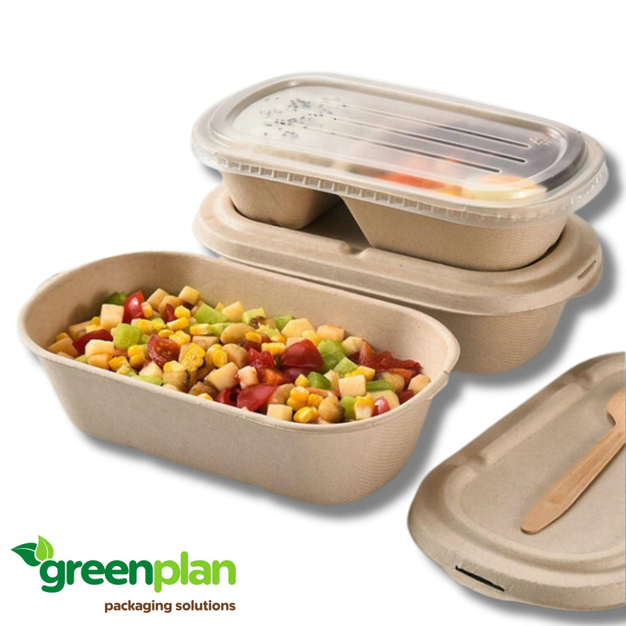 1000ML COMPOSTTRAY BASE | 1000ML SUGARCANE BAGASSE TRAY | BNB-1000-B | 500 PCS/CTN