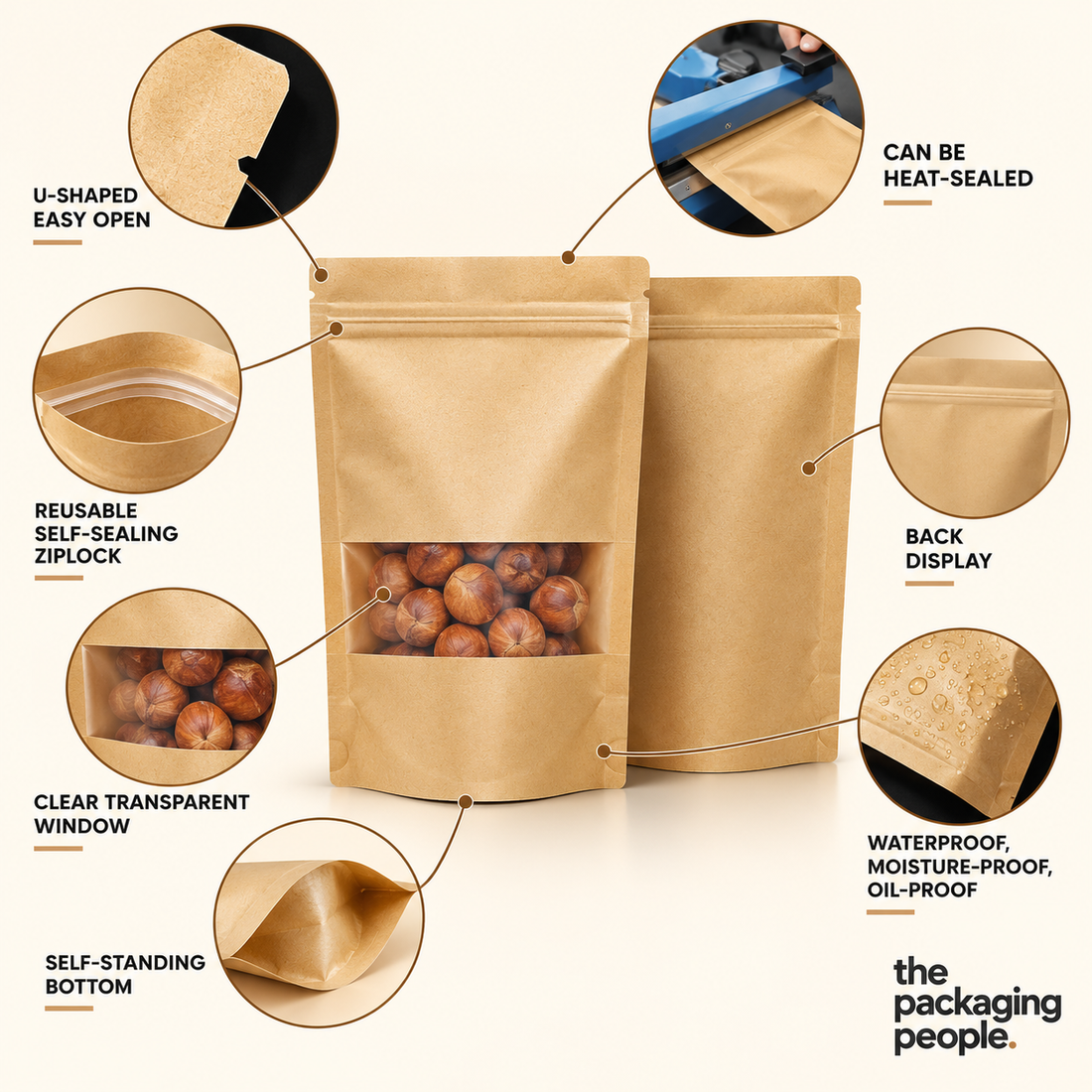 L KRAFT WINDOW ZIPLOCK ECOPOUCH | ECO-FRIENDLY STORAGE POUCH WITH WINDOW AND ZIPLOCK | EPW-1724 | 100 PCS/PKT