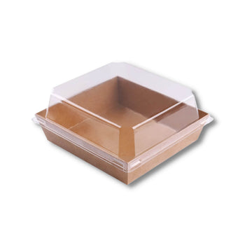 SMALL SQUARE KRAFT SANDWICH BOX / SUSHI BOX WITH CLEAR LID | SBS-1010-K | 1000 PCS/CTN