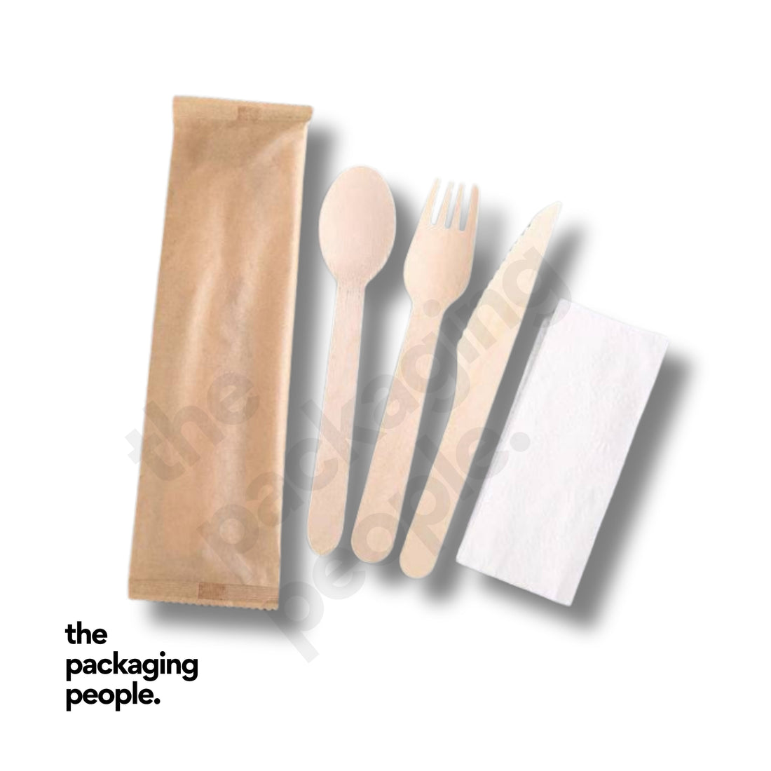 4-IN-1 WOODEN SPOON, FORK, KNIFE, AND NAPKIN CUTLERY SET | SFKN-16-W | 1000 SETS/CTN