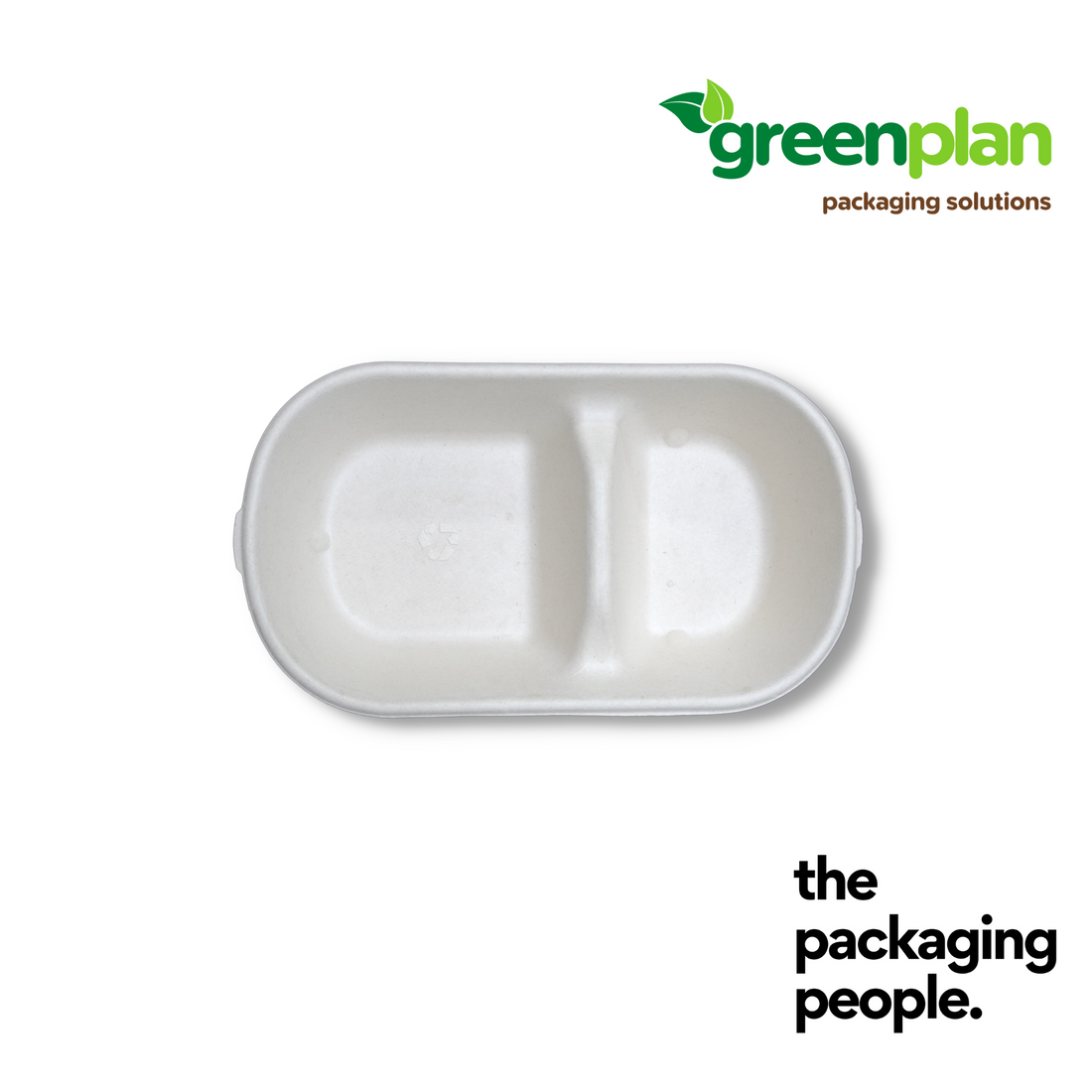 850ml 2-Compartment Bagasse CompostTray Base | 850ml 2-Com Sugarcane Bagasse Bento Base (500Pcs/Ctn)