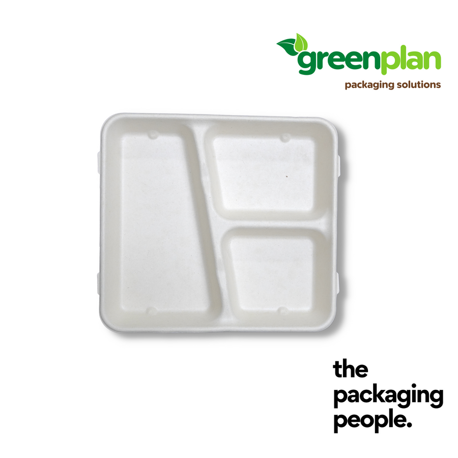 3-COMPARTMENT BAGASSE COMPOSTBENTO BASE | 3-COM BAGASSE BENTO BOX BASE | BNB-3C-B | 200 PCS/CTN