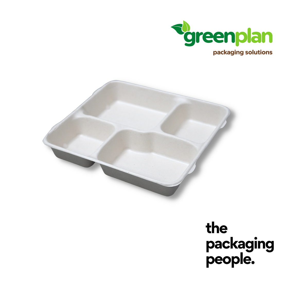 4-Compartment Bagasse CompostBento Base | 4-Com Sugarcane Bagasse Bento Box Base (200Pcs/Ctn)