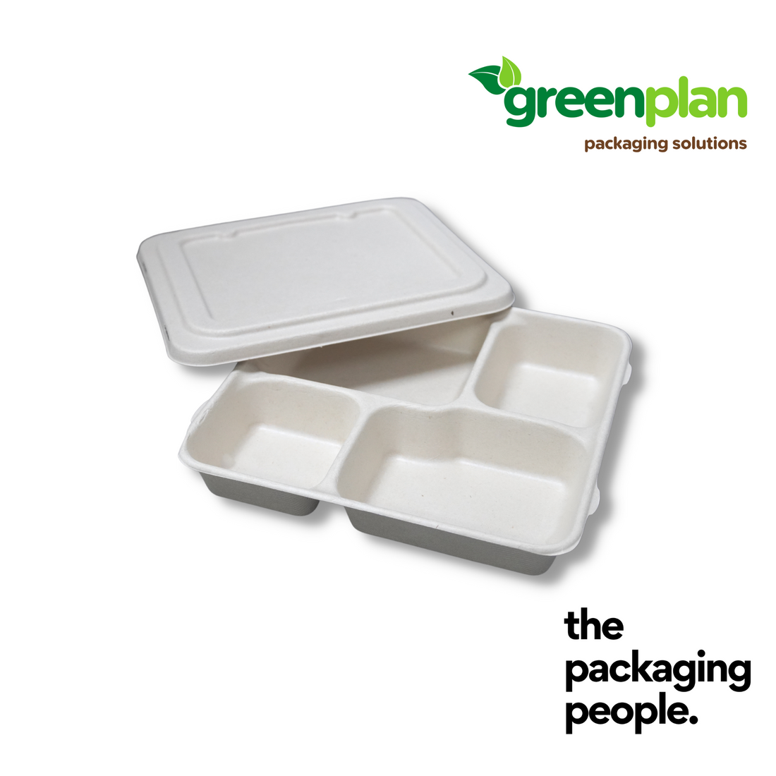 4-Compartment Bagasse CompostBento Base | 4-Com Sugarcane Bagasse Bento Box Base (200Pcs/Ctn)