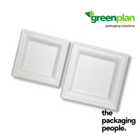 20CM / 8" SQUARE BAGASSE COMPOSTPLATE | SUGARCANE BAGASSE SQUARE DISPOSABLE PLATE | SQPL-8-B | 500 PCS/CTN