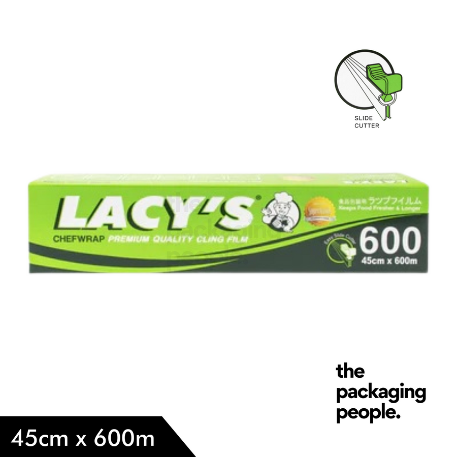 LACY'S CHEFWRAP - PREMIUM QUALITY PVC CLING FILM WITH SLIDE CUTTER | DURABLE FOOD-SAFE CLING FILM |